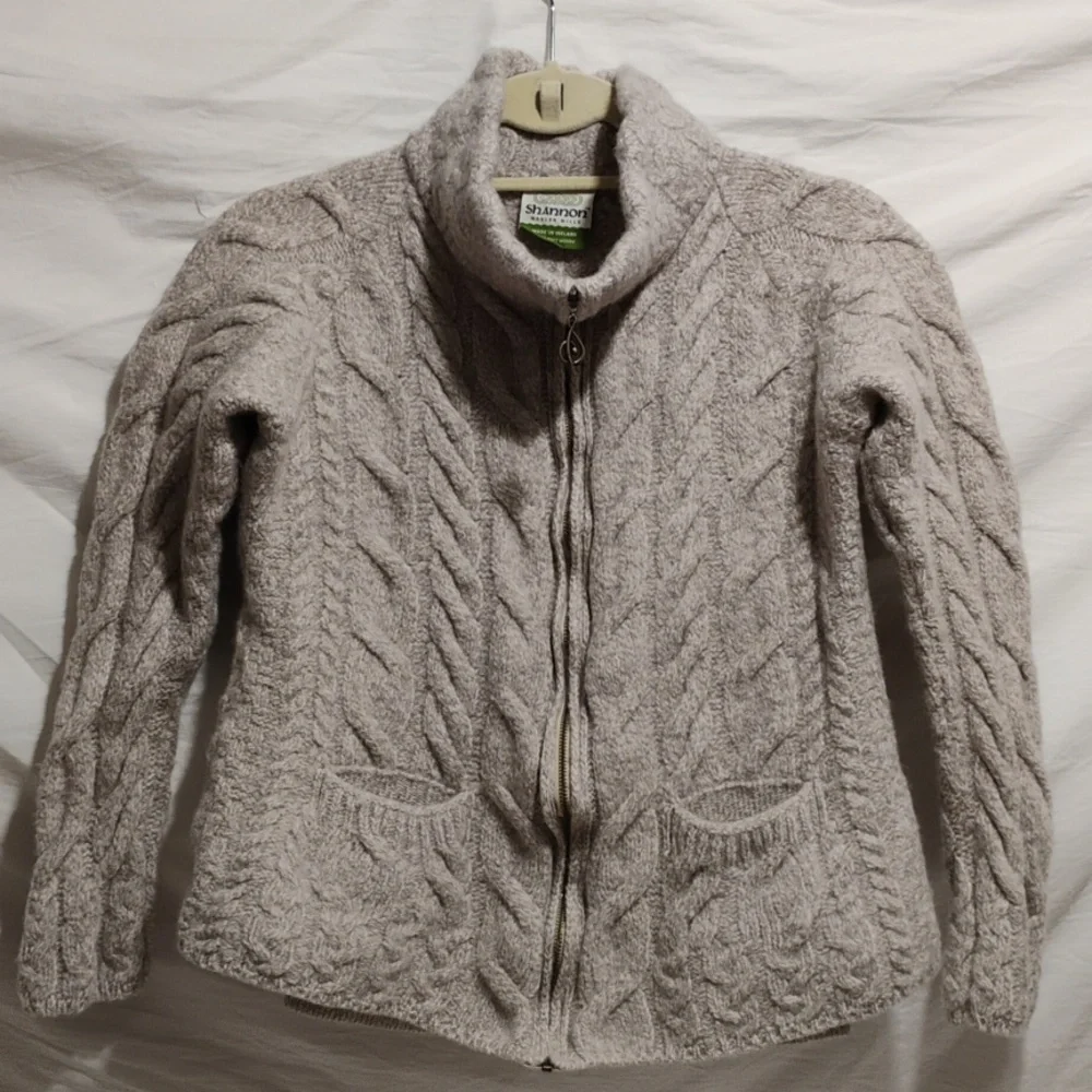 (D-4) Shannon Woolen Mills Super Soft Merino Ireland Full Zip Up Sweater Jacket